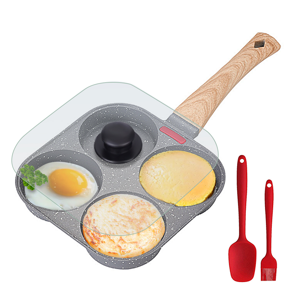 Mini Pancake Griddle - Antihaft-4-Eier-Bratpfanne mit Klappdeckel, Aluminium-Pfannkuchen-Eierkocher mit Spatel