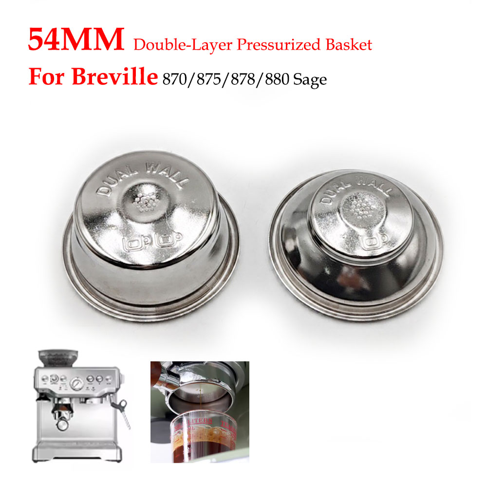 Breville Espresso Bes870 - 54 mm zweilagiger Druckfilterkorb (Doppel-/Einzelbecher), Edelstahlfilter